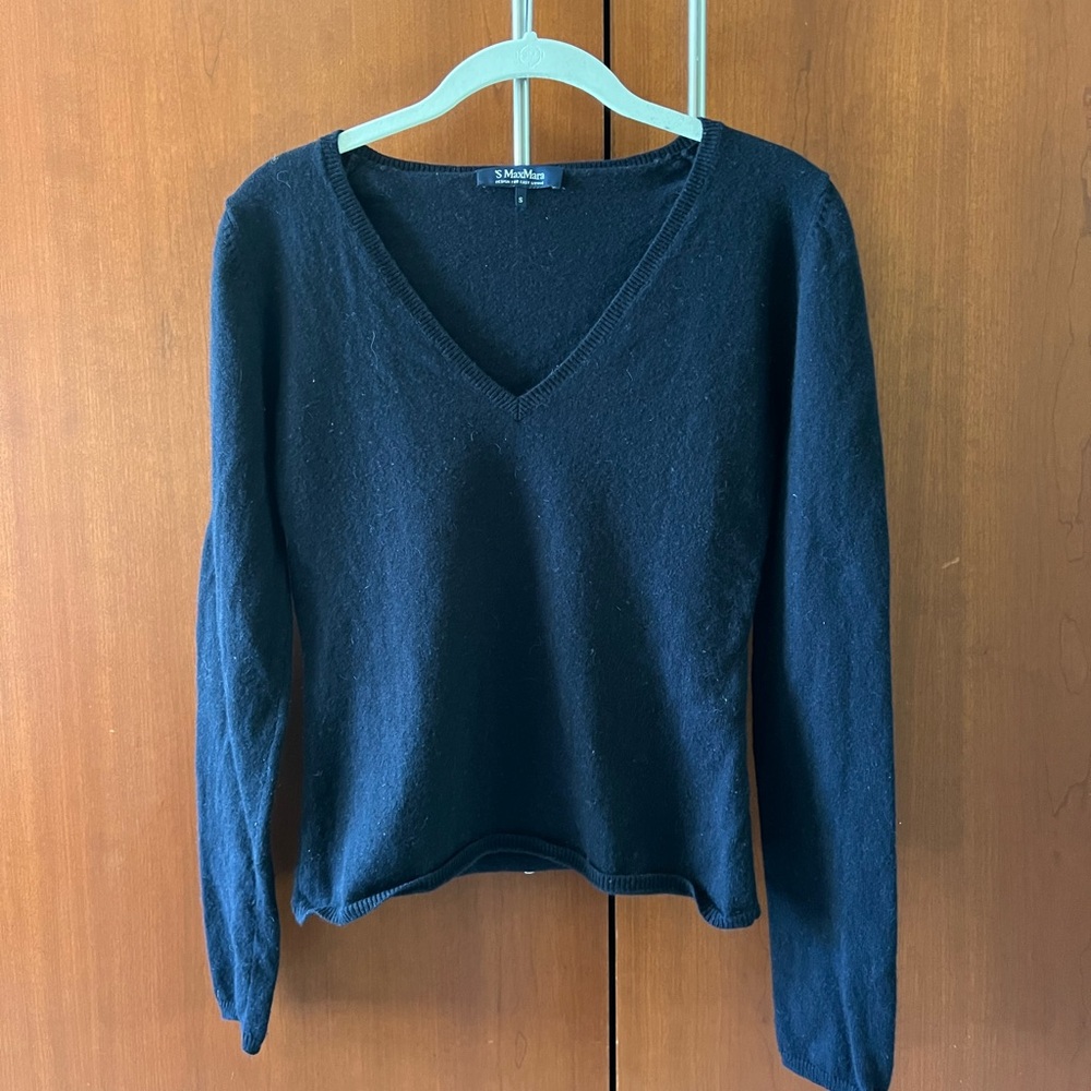 Max Mara MaxMara Cashmere Cotton V Neck Sweater in Black size Small